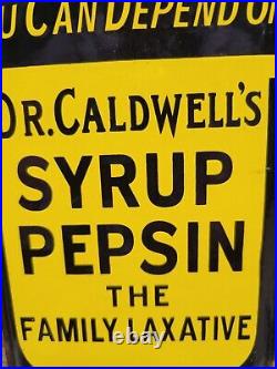 Vintage Dr Caldwells Porcelain Sign Syrup Pepsin Laxative Remedy Pharmacy Cure