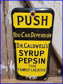 Vintage Dr Caldwells Porcelain Sign Syrup Pepsin Laxative Remedy Pharmacy Cure