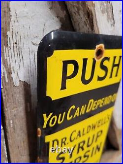 Vintage Dr Caldwells Porcelain Sign Syrup Pepsin Laxative Remedy Pharmacy Cure