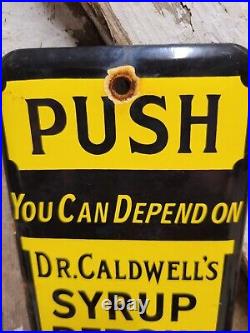 Vintage Dr Caldwells Porcelain Sign Syrup Pepsin Laxative Remedy Pharmacy Cure