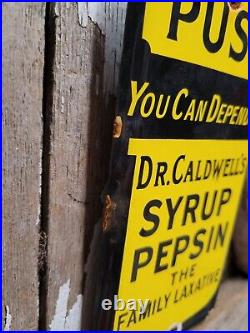 Vintage Dr Caldwells Porcelain Sign Syrup Pepsin Laxative Remedy Pharmacy Cure