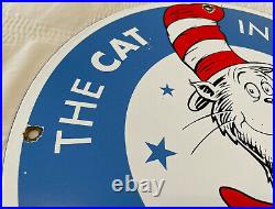 Vintage Dr Seuss Esso Gasoline Porcelain Sign Oil Gas Pump Plate Rare Cat In Hat