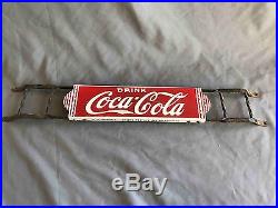Vintage Drink Coca-Cola Soda Porcelain & Steel Advertising Door Push Bar Sign