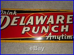 Vintage Drink Delaware Punch SODA Tin Advertising Sign Embossed 54x18 ORIGINAL
