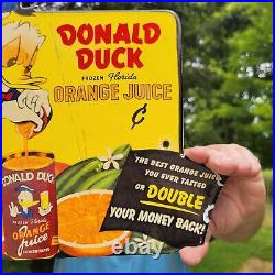 Vintage Duck Orange Juice Porcelain Enamel Metal Advertising Soda Sign 12 X 9