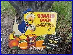 Vintage Duck Orange Juice Porcelain Metal Gas Station Soda Sign 12 X 9