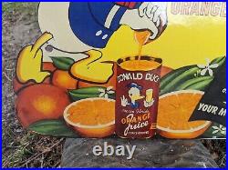 Vintage Duck Orange Juice Porcelain Metal Gas Station Soda Sign 12 X 9