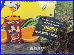 Vintage Duck Orange Juice Porcelain Metal Gas Station Soda Sign 12 X 9