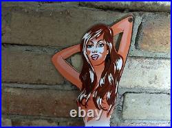 Vintage Dunlop Tires Porcelain Advertising Die Sign Tire Brunette Girl 15 X 5