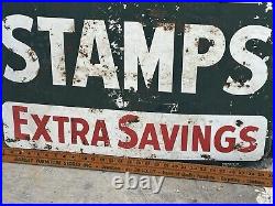 Vintage Eagle Stamp Heavy Metal Painted Double Sided Sign Original Advertisement