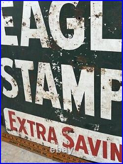 Vintage Eagle Stamp Heavy Metal Painted Double Sided Sign Original Advertisement