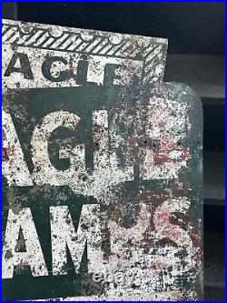 Vintage Eagle Stamp Heavy Metal Painted Double Sided Sign Original Advertisement