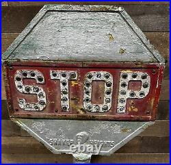 Vintage Early 1900'S Solid Iron Stop Sign Prestigious Shaker Heights, OH Cat Eye