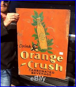 Vintage Early 1938 Orange Crush Soda Pop Sign With Crushy Bottle Flower Graphic
