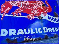 Vintage Ellicott Porcelain Sign Old Dredge Gas Machinery Dragon Advertising