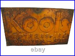 Vintage Embossed Metal Kools Brothers INC. Farm Blowers Sign 13 L. X 7 1/2 W