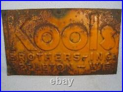 Vintage Embossed Metal Kools Brothers INC. Farm Blowers Sign 13 L. X 7 1/2 W