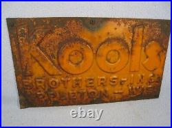 Vintage Embossed Metal Kools Brothers INC. Farm Blowers Sign 13 L. X 7 1/2 W