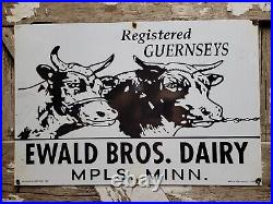 Vintage Ewald Bros Dairy Farm Porcelain Sign Minnesota Milk Cream Guernsey Cow