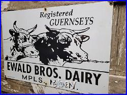 Vintage Ewald Bros Dairy Farm Porcelain Sign Minnesota Milk Cream Guernsey Cow