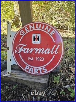 Vintage Farmall Porcelain Double-sided Flange Sign International Harvester