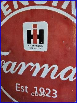 Vintage Farmall Porcelain Double-sided Flange Sign International Harvester