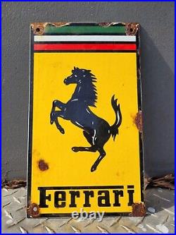 Vintage Ferrari Porcelain Sign Old Metal Advertising Italian Automobile Car Gas