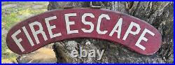 Vintage Fire Escape Sign Wood Hand Painted 1940s Double Side