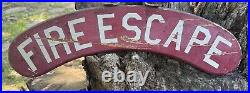 Vintage Fire Escape Sign Wood Hand Painted 1940s Double Side