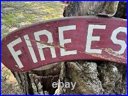 Vintage Fire Escape Sign Wood Hand Painted 1940s Double Side