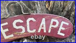 Vintage Fire Escape Sign Wood Hand Painted 1940s Double Side