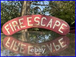 Vintage Fire Escape Sign Wood Hand Painted 1940s Double Side