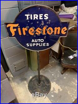 Vintage Firestone Tires And Auto Supplies Porcelain Lollipop Sign Gas Oil Nice