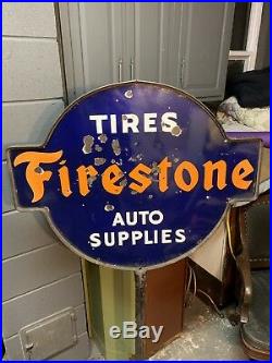 Vintage Firestone Tires And Auto Supplies Porcelain Lollipop Sign Gas Oil Nice