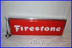 Vintage Firestone Tires Gas Station Oil 36 Embossed Lighted Metal Sign WithBox
