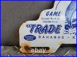 Vintage Fishing Porcelain Sign Trade Winds Boat Florida Keys Car Tag Topper