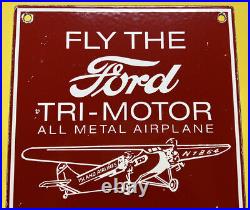 Vintage Ford Airplane Porcelain Sign Tri-motor Gas Oil Island Airlines Hangar