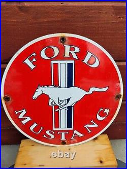 Vintage Ford Porcelain Sign Mustang V8 Motor Race Car Gas Oil Sport Automobile
