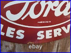 Vintage Ford Porcelain Sign Tractor Dealer Sales Service 19 Farming Gas & Oil