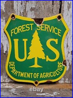 Vintage Forest Service Porcelain Sign Dept Agriculture National Park Smokey Fire