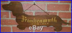 Vintage Frankenmuth Beer Ale Advertising Sign Wooden Dachshund Dog Frankie