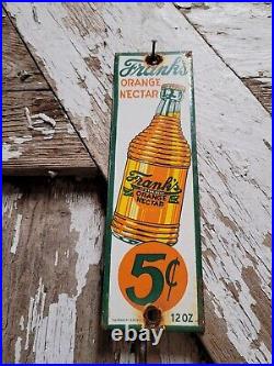 Vintage Franks Orange Nectar Porcelain Sign Beverage Soda Juice Bottled Drink