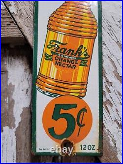 Vintage Franks Orange Nectar Porcelain Sign Beverage Soda Juice Bottled Drink