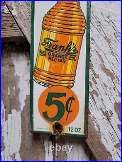 Vintage Franks Orange Nectar Porcelain Sign Beverage Soda Juice Bottled Drink