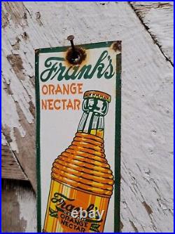 Vintage Franks Orange Nectar Porcelain Sign Beverage Soda Juice Bottled Drink