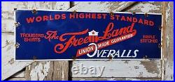 Vintage Freeland Overalls Porcelain Sign Clothing Union Made Textile Factory 30