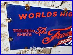 Vintage Freeland Overalls Porcelain Sign Clothing Union Made Textile Factory 30