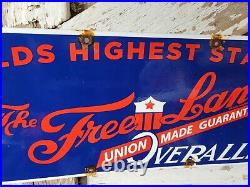 Vintage Freeland Overalls Porcelain Sign Clothing Union Made Textile Factory 30