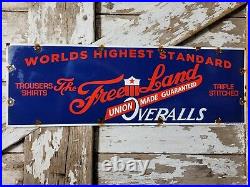 Vintage Freeland Overalls Porcelain Sign Clothing Union Made Textile Factory 30