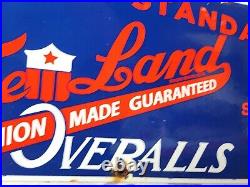 Vintage Freeland Overalls Porcelain Sign Clothing Union Made Textile Factory 30